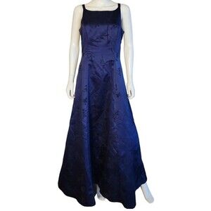 VTG Betsy & Adam by Jas Lene Maxi Dress Sz M Blue Black Velvet Foral Y2K Fairy